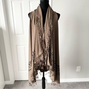 Papillon Leopard Shawl Long Length Boho Stretchy Vest With  Fringe